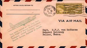 Backside of a faded air mail postcard